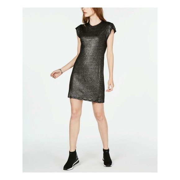 Michael Kors Dresses & Skirts - MICHAEL Michael Kors Linen Ruffle Sleeve Metallic Dress Black Petite Large